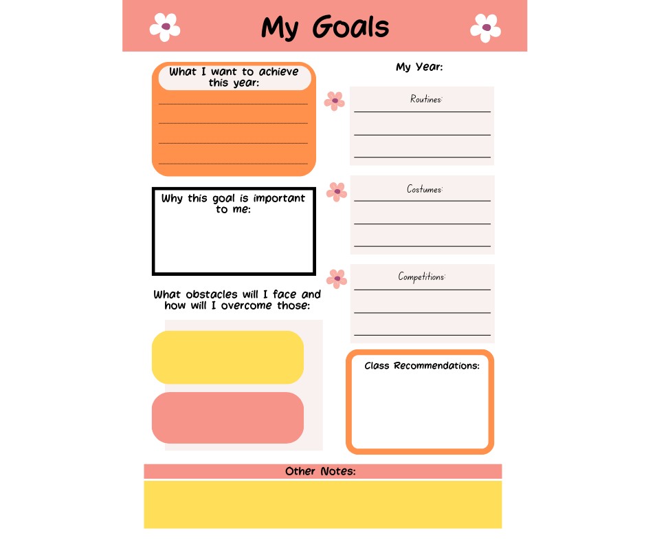 Worksheet & Prompt for Goals – Baton Twirling Unlimited